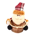Christmas Santa Claus candy storage basket with red plaid hat and bamboo woven base - Plaid Santa Claus