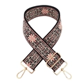 Detail of bohemian jacquard wide shoulder strap with golden metal hooks for handbags - Beige Pink Flower