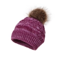 Purple cable knit baby beanie with a large brown faux fur pom pom decoration - One Size / Heather Purple