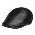 Classic black leather ivy cap with premium stitching and ergonomic multi-panel design - 3-Piece Back Adjustable Flat Cap Black