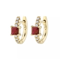 Orecchini a cerchio in argento S925 con zircone rosso quadrato e dettagli di diamanti - Rosso/Oro
