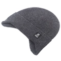 Bonnet en tricot gris foncé avec protège-oreilles et étiquette tissée pour l'hiver - Réglable / Gris foncé