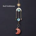 Solar suncatcher featuring faceted crystal ball and red goldstone crescent moon pendant - Red Gold Sand Moon Wind Chime Pendant