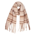 Thick beige and brown striped scarf with loop yarn and fringe tassels for women - Beige