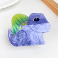 Cute purple acrylic dinosaur hair clip with green fins and yellow spots for girls - Spinosaurus