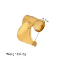 Adjustable golden stainless steel ring with organic ripple texture and 2.1cm wide design - Artistic Ripple Organic Shape Open Style / Gold