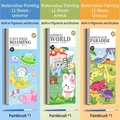 Kids watercolor painting book set with solid paint and brush for dinosaur and animal themes - Set of 3 Different Books for Boys (Includes 3 Brushes)