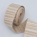 Beige faux linen Christmas ribbon with white stripes and gold glitter wire edges - 6.5cm / Natural Crossbar