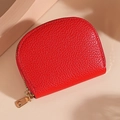 Red lychee grain leather semi-circle accordion card holder with a gold metal zipper - Red