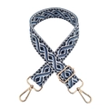 Detail of blue geometric jacquard guitar strap with golden swivel metal hooks - 6 White Base - Navy Sea Blue