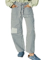 Detail of blue and white striped trousers featuring elastic drawstring waist and side pockets - S / Blue