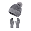 Set invernale berretto in maglia grigio con pompon e guanti touch screen coordinati - Grigio