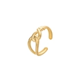 Close-up of gold plated stainless steel ring with elegant hollow leaf and heart design - Gold Hollow Cross