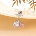 Silver titanium cross drop earring with teardrop pink and clear crystals on beige plate - Cross Dual-Color Water Drop Zirconia Pendant Style (A357 Single Piece)