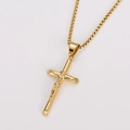 Poliertes vergoldetes Edelstahl-Kreuzanhänger-Halskette mit klassischer Boxkette - 2mm*60cm Kette / Gold