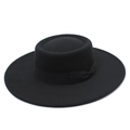 Classic black wide brim wool felt jazz hat with silk ribbon and bow tie decoration - M (56-58cm) / Black