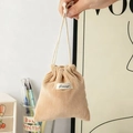 Beige corduroy drawstring makeup bag with soft ribbed texture and dual carry handles - Beige Coffee