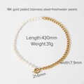 18K gold plated stainless steel and freshwater pearl OT buckle toggle necklace - Gold Splicing Freshwater Pearl Cuban Chain Necklace (JDN20296)