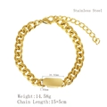 Gold plated stainless steel Cuban link bracelet with rectangle blank ID tag - Gold (LB1191)