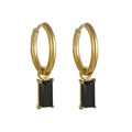 Boucles d'oreilles créoles en acier titane plaqué or 18 carats avec zircons noirs - Noir