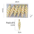 Set van 6 goud-witte spiraal kerstversieringen met glitter, hoogte van 11 cm - Goud