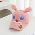 Detail of pink toddler baseball cap with plush long ears and Zootopia police badge - Rabbit-Pink
