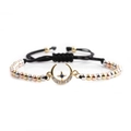 Three-tone beaded moon and star charm bracelet with sparkling cubic zirconia on white background - Cross + Three-color Bead Mixed Chain