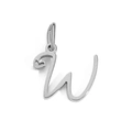 Polished silver stainless steel letter W pendant with heart detail and hanging loop - Letter W / Silver