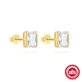 Elegant rectangle-cut zircon stud earrings in S925 sterling silver with gold finish - 925 Silver / Gold White Zirconia Rectangle (G60233451351C)