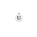 Macro detail of silver stainless steel round pendant with engraved black letter U - Steel Letter U