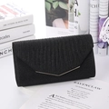 Elegant black glitter evening clutch with pleated texture and gold metal clasp closure - Black