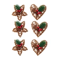 6-piece set of star and heart pine needle ornaments for Christmas tree decoration - 8CM Star 3pcs + Heart 3pcs (6pcs Set)