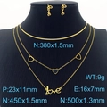 Gold double-layer heart and love script necklace set with matching stud earrings - Love Letter and Heart Pendant Style (KS201224-HDJ)