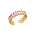 Adjustable gold plated ring featuring a row of baguette cut pink zircon stones - Adjustable Open / Pink Baguette