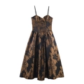 Elegantes schwarzes und goldenes Jacquard-Maxikleid in A-Linie mit Korsett-Oberteil - XS / Kaffeebraun