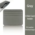 Slim dark grey PU leather card holder with four card slots and reinforced stitching - PU Leather Surface / 4 Slots Stitched Edge / Gray