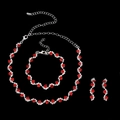 Detail of bridal jewelry set with red rhinestones and silver-plated wavy chain design - 482 Red Three-piece Set