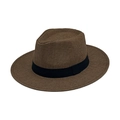 Chapeau Panama en paille tressée marron avec ruban gros-grain pour les vacances d'été - M (56-58cm) / Café (Style à Bord Plat en Paille)