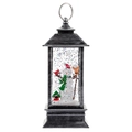 Christmas snowman lantern with black vintage frame and sparkling glitter snow effect - Silver Brushed Snowman