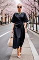 Detail of waist tie on black cotton linen maxi dress with textured fabric finish - S / Black
