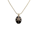 Collana placcata in oro con ciondolo ovale nero, zircone quadrato e accenti colorati - Nero