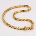 Détail du collier à tête de dragon double en acier inoxydable doré et maille tressée - Largeur 8mm (Environ 160g) / Doré