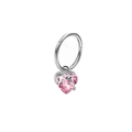 Dettaglio dell'orecchino a cerchio argento con gemma a cuore rosa ed effetto metallo fuso - Cuore Rosa Argento (#12)