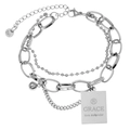 Minimalist double layer stainless steel chain bracelet with engraved silver square pendant - 2# GRACE Square Tag