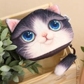 Plush cat coin purse with realistic blue eyes, 3D ears and a fluffy tail charm - Purple