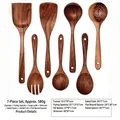 7-piece acacia wood kitchen utensil set including spatula and spoons with clear wood grain - Mangium Wood 7-Piece Set / About 580g