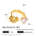 Macro view of gold stainless steel ring with heart zircon and size dimensions - Irregular Heart White Zircon Style (NB-R24212-WT)