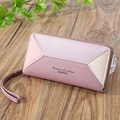 Pink and purple patchwork long zipper wallet for women with a convenient wrist strap - Dust Rose