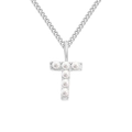 Elegant silver stainless steel necklace featuring a letter T pendant adorned with pearls - Letter T / Steel Color