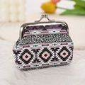 Small coin purse with multi-color geometric pattern and leopard print with metal clasp - 3009-5# Black Pink Leopard